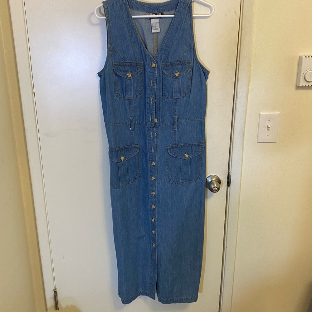 Vintage denim button down spring sleeveless tank dress